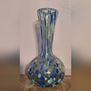 VINTAGE Thick Studio Hand Blown Art Glass- Ball Vase 7.5" Tall